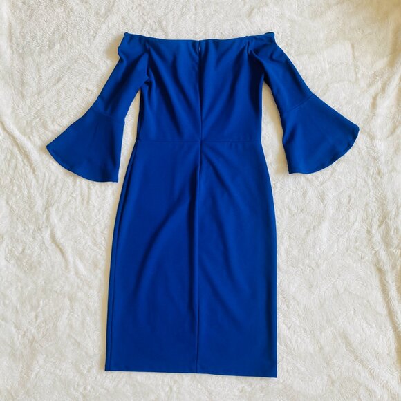H&M Off-the-Shoulder Bell-Sleeved Midi Dress - Royal Blue - Picture 3 of 9